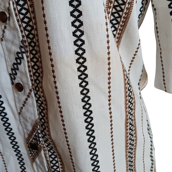 Vintage Women's Medium Tunic Top 1970s Striped Geometric Dallas Groovy Granny - Picture 4 of 8